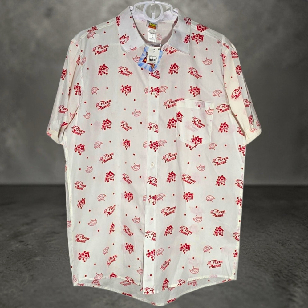 Disney Pixar Toy Story Pizza Planet Alien Graphic Shirt L Short Sleeve Pockets